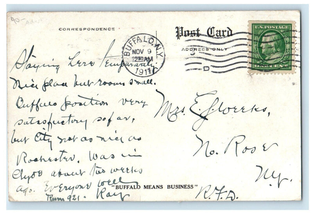 1911 The Men's Hotel Building Rates Buffalo New York NY Advertising Postcard