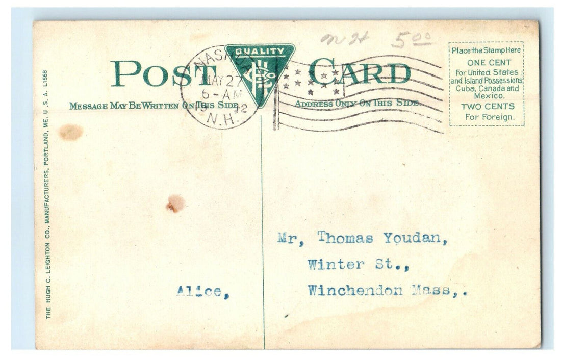 1912 Tremont House, Nashua New Hampshire NH Antique Posted Postcard