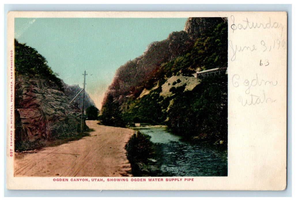 c1905 Ogden Canyon Utah, Showing Ogden Water Supply Pipe Antique Postcard