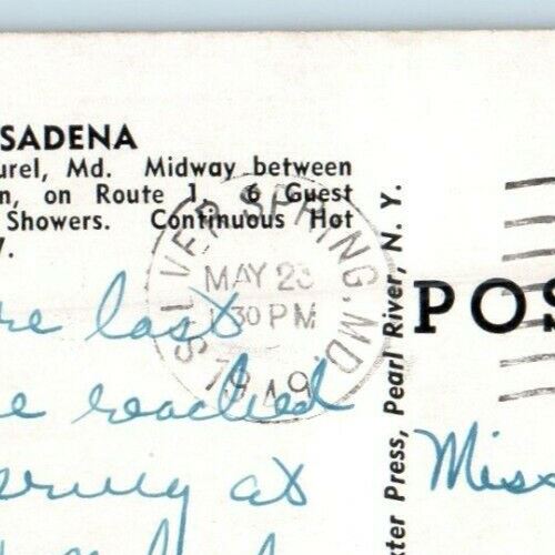 1949 The Pasadena Tourist Home Lodge Washington Blvd Laurel Maryland MD Postcard