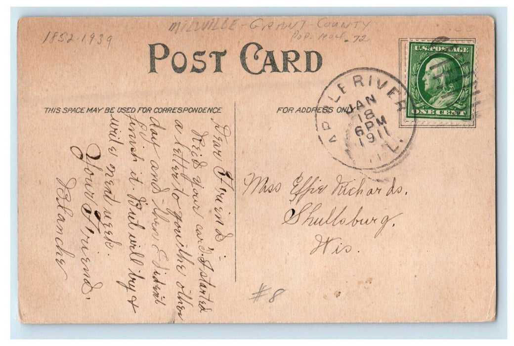 1911 A View Of Bridge Near Millville Illinois IL Posted Antique Postcard