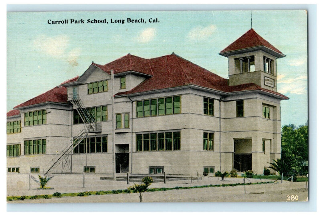 Carroll Park School Long Beach California CA Antique Postcard