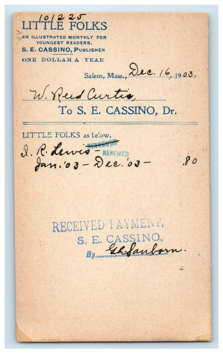 1903 Little Folks An Illustrated Monthly SE Cassino Publisher Postcard