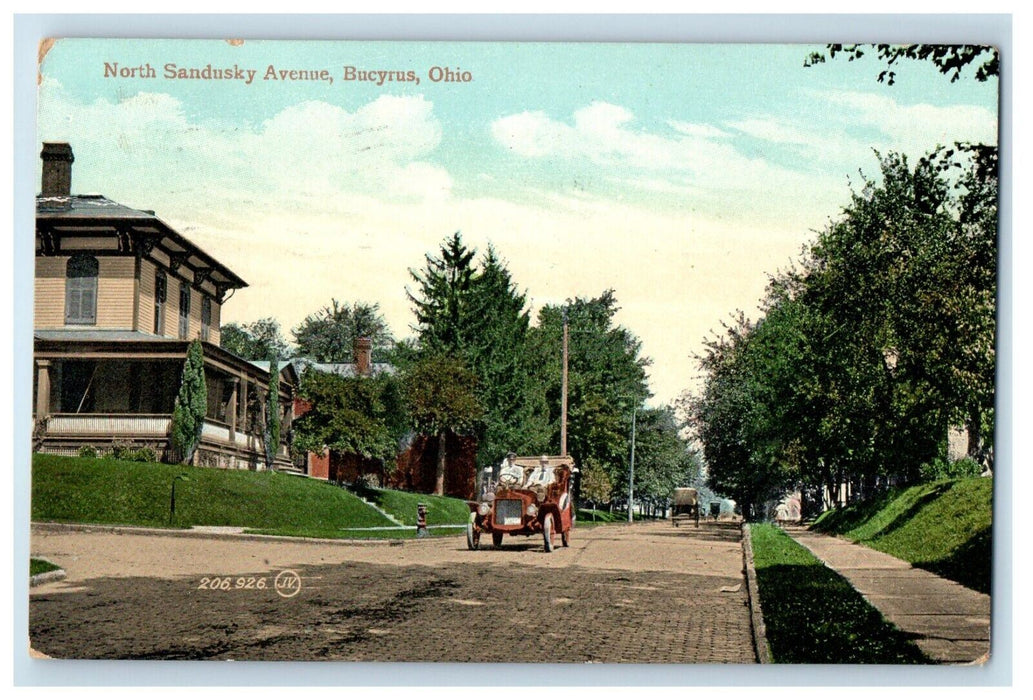 1910 North Sandusky Avenue Car House Bucyrus Ohio OH Posted Antique Postcard