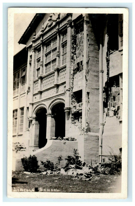 1933 Lincoln School Long Beach Earthquake Disaster RPPC Photo Vintage Postcard