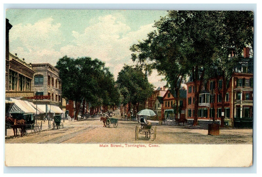 c1910 Main Street View Horse Carriage Torrington Connecticut CT Antique Postcard