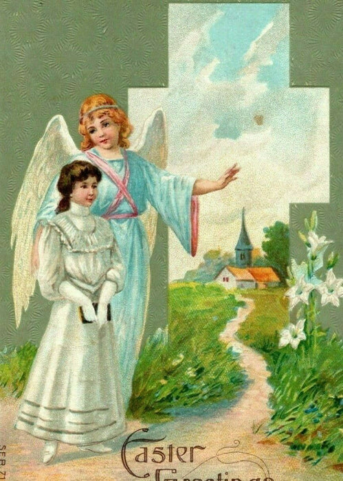 1909 Easter Angels Cross Germany Latty Lima Ohio Antique Germany Postcard