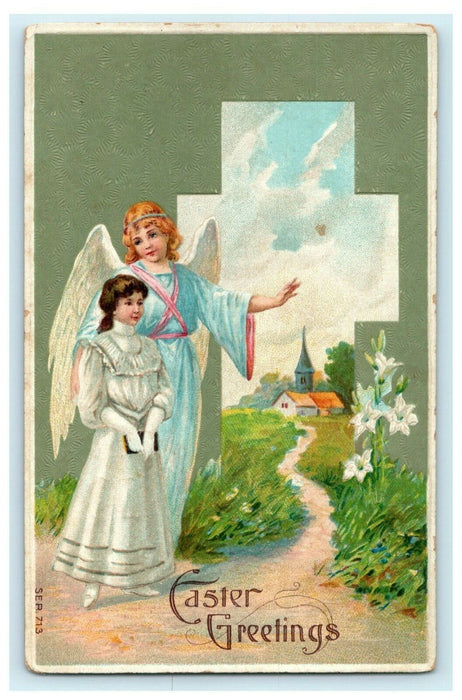 1909 Easter Angels Cross Germany Latty Lima Ohio Antique Germany Postcard