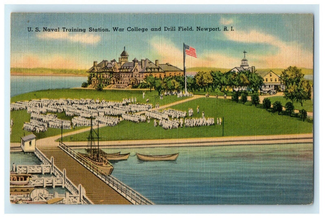 View Of U.S Naval Training Station War College Drill Field Newport RI Postcard