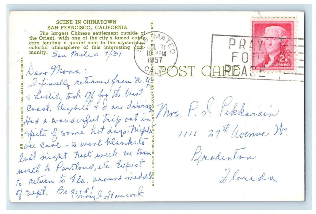 1957 Scene In Chinatown San Francisco California CA Posted Vintage Postcard
