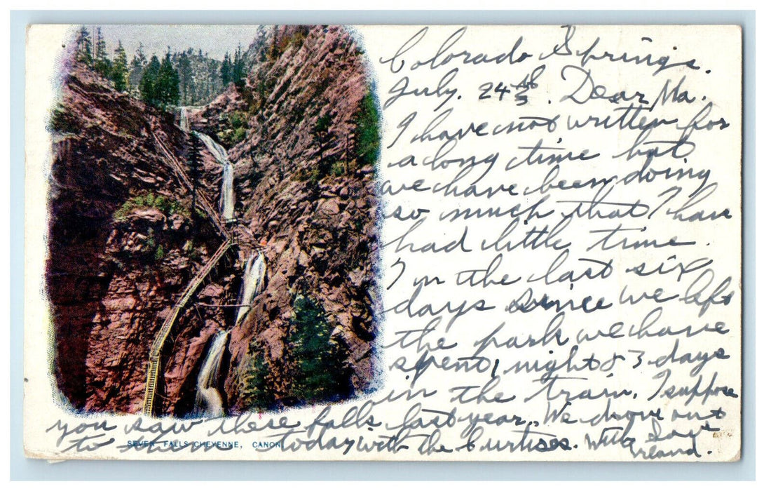 1902 Seven Falls Cheyenne Canon Colorado Springs CO Wareham MA PMC Postcard