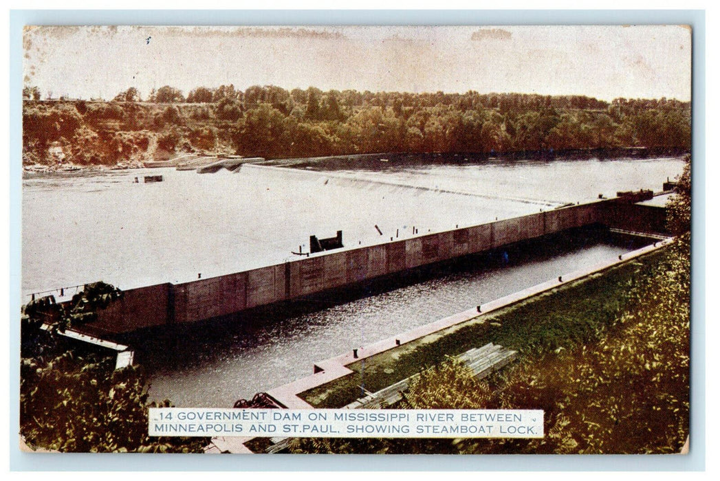 c1910s Government Dam on Mississippi River Lake Itasca Minnesota Posted Postcard