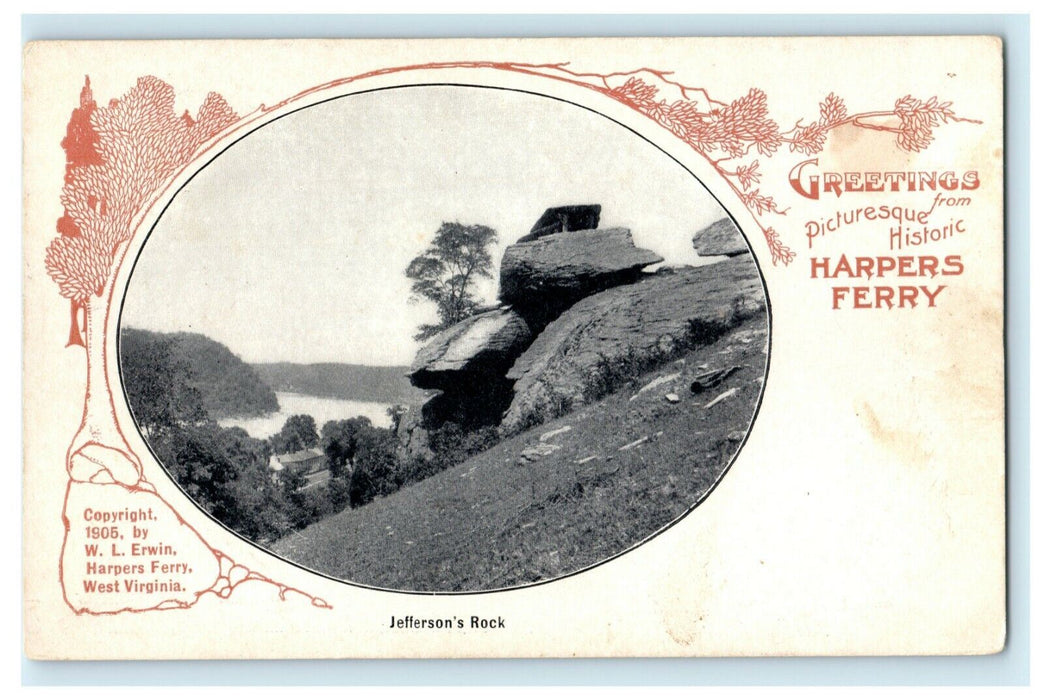 1907 Jefferson's Rock Greetings From Harpers Ferry West Virginia WV Postcard