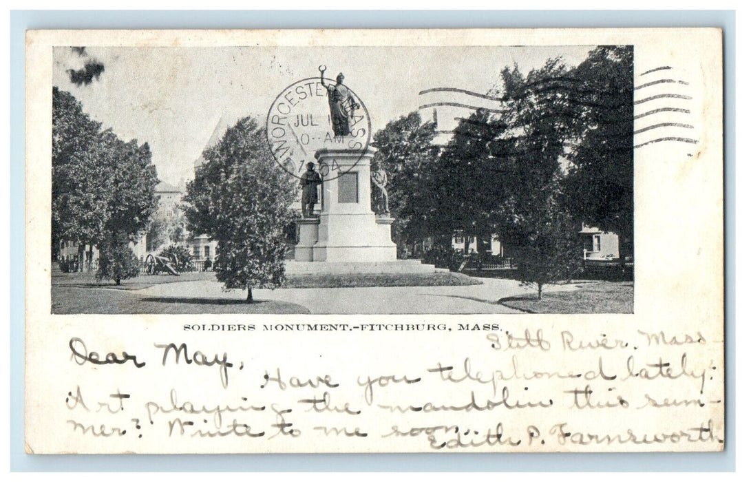 1904 Soldier Monument Fitchburg Massachusetts MA PMC Posted Postcard