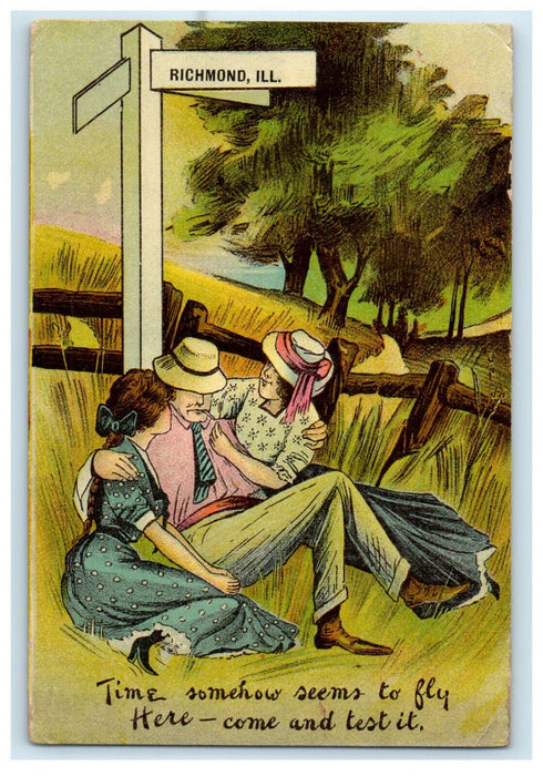 1909 Three People Sitting, Richmond Illinois IL Antique Posted Postcard