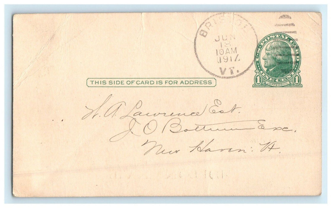 1917 Tax Notice Grand List Bristol Vermont VT Antique Postcard