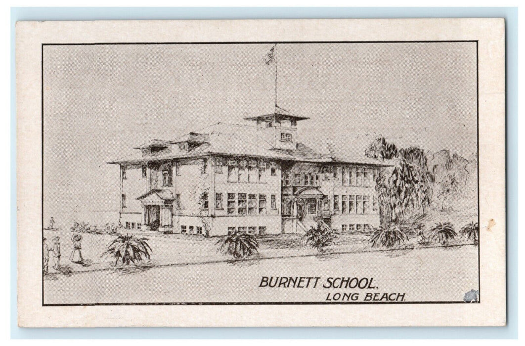 1908 Burnett School Long Beach Sketch California CA Antique Postcard