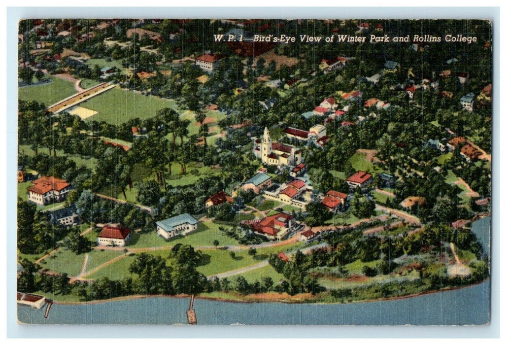 1950 Bird's Eye View Winter Park And Rollins College Lake Virginia FL Postcard