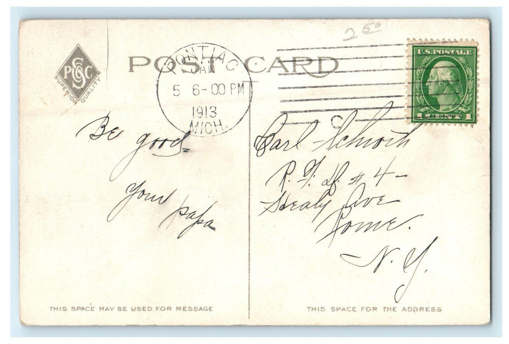 1913 View of Trees and Grasses Campus Pontiac Michigan MI Antique Postcard