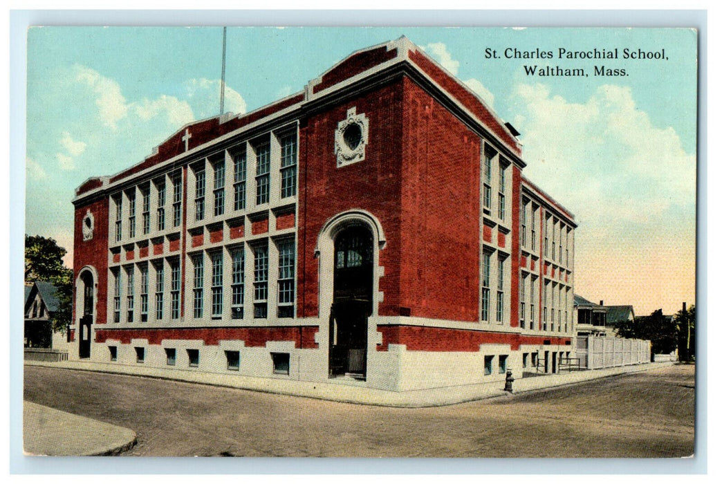 c1910s St Charles Parochial School, Waltham, Massachusetts MA Unposted Postcard
