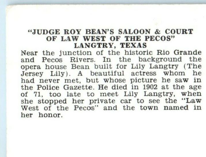 Howdy From Judge Roy Bean's Saloon & Court Langtry Texas TX Vintage Postcard