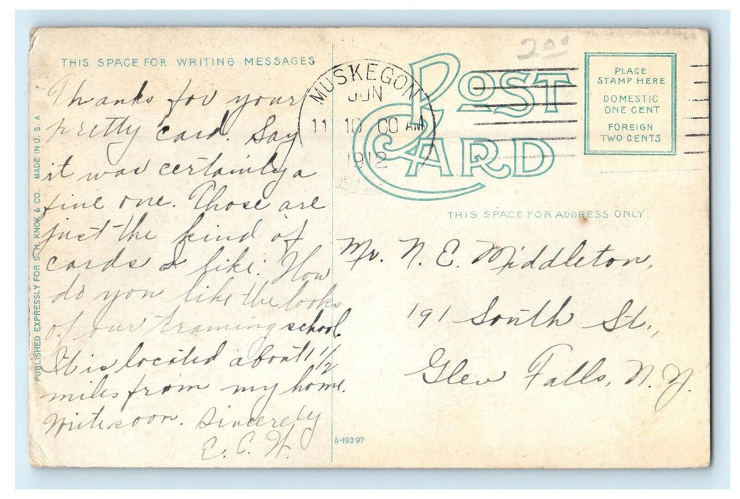 1912 Hackley Training School, Muskegon, Michigan MI Posted Antique Postcard