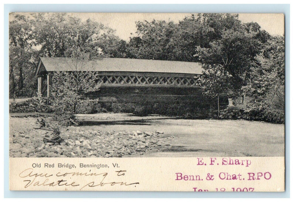 1907 Old Red Bridge Bennington Vermont VT Posted Antique Postcard