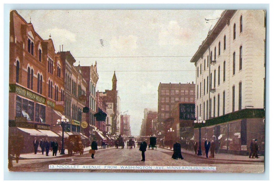 c1910s Nicollet Ave. from Washington Ave. Minneapolis Minnesota MN Postcard