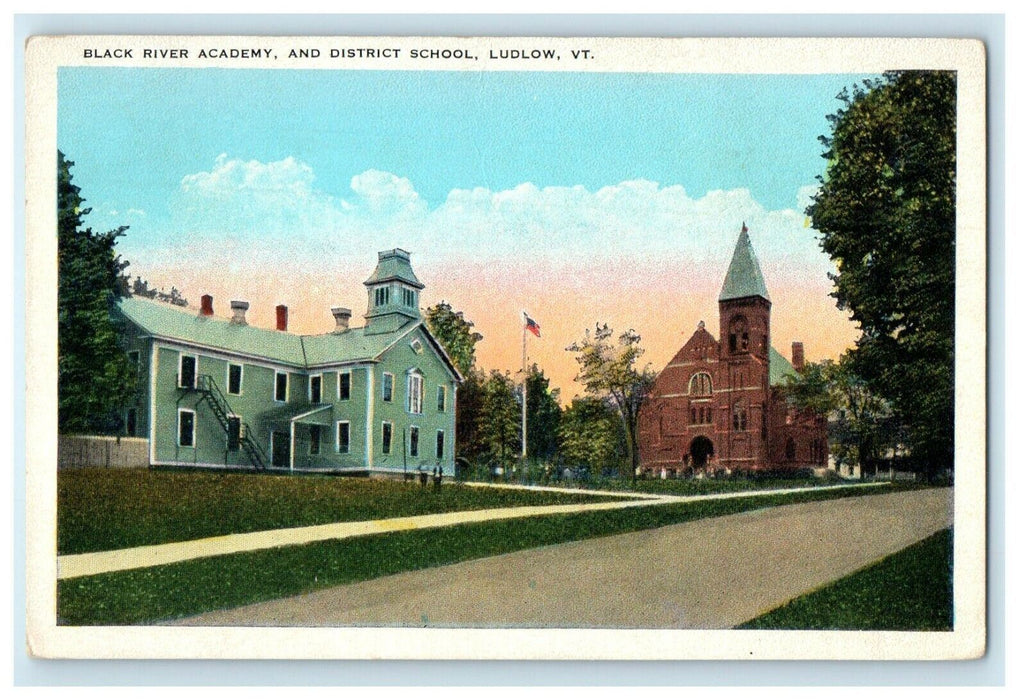 c1920's Black River Academy And Dirt School Ludlow Vermont VT Vintage Postcard