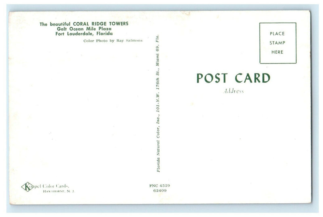 View Of Coral Bridge Towers Galt Ocean Fort Lauderdale Florida FL Postcard
