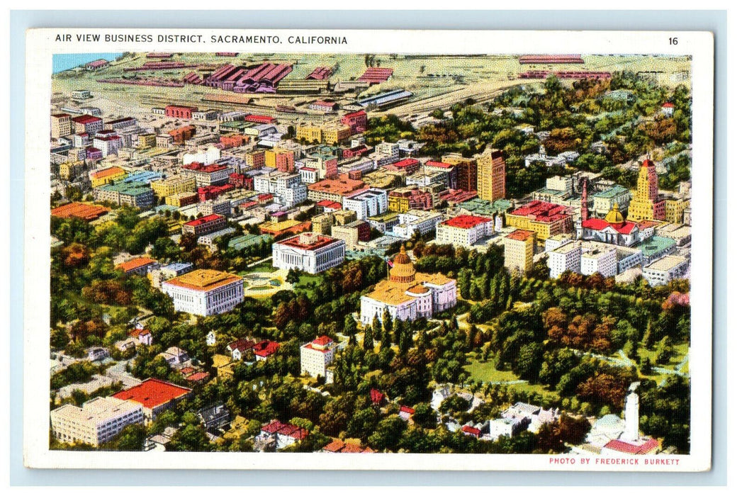 c1920s Air View Business District Sacramento California CA Postcard
