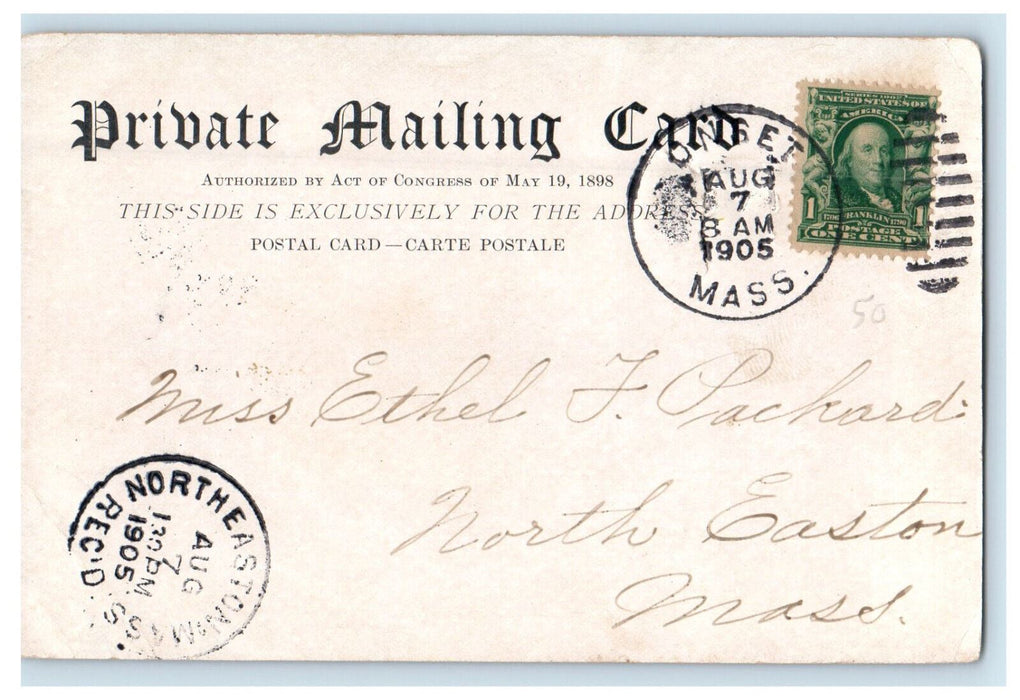 1905 Scene of Canoe Boat, Buildings and Landing Onset, MA PMC Postcard