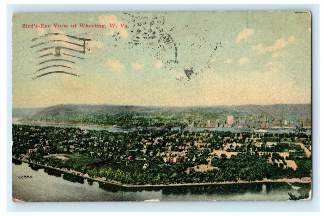 c1910 Bird's Eye View Wheeling West Virginia WV Michigan MI Antique Postcard