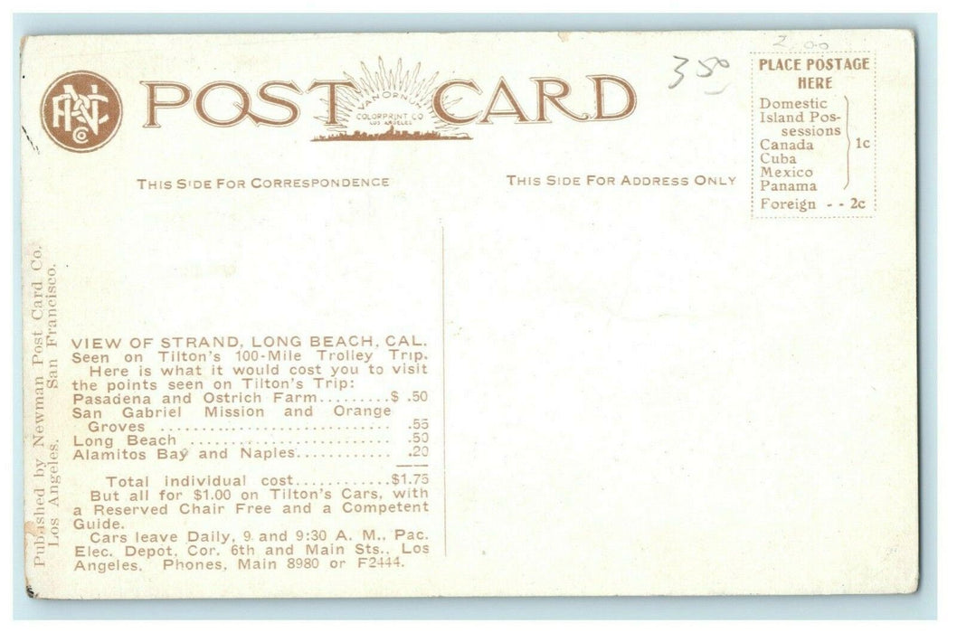 c1910 Tilton's Trolley Advertising Long Beach Harbor California CA Postcard