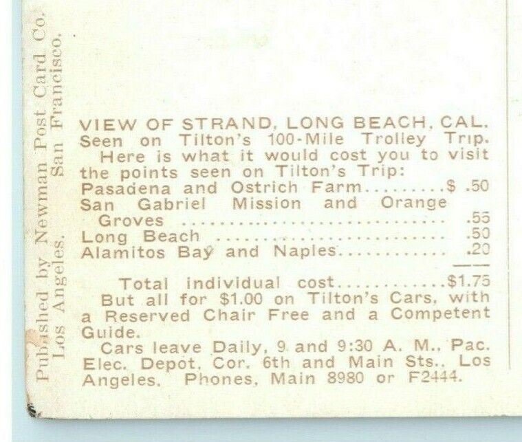 c1910 Tilton's Trolley Advertising Long Beach Harbor California CA Postcard