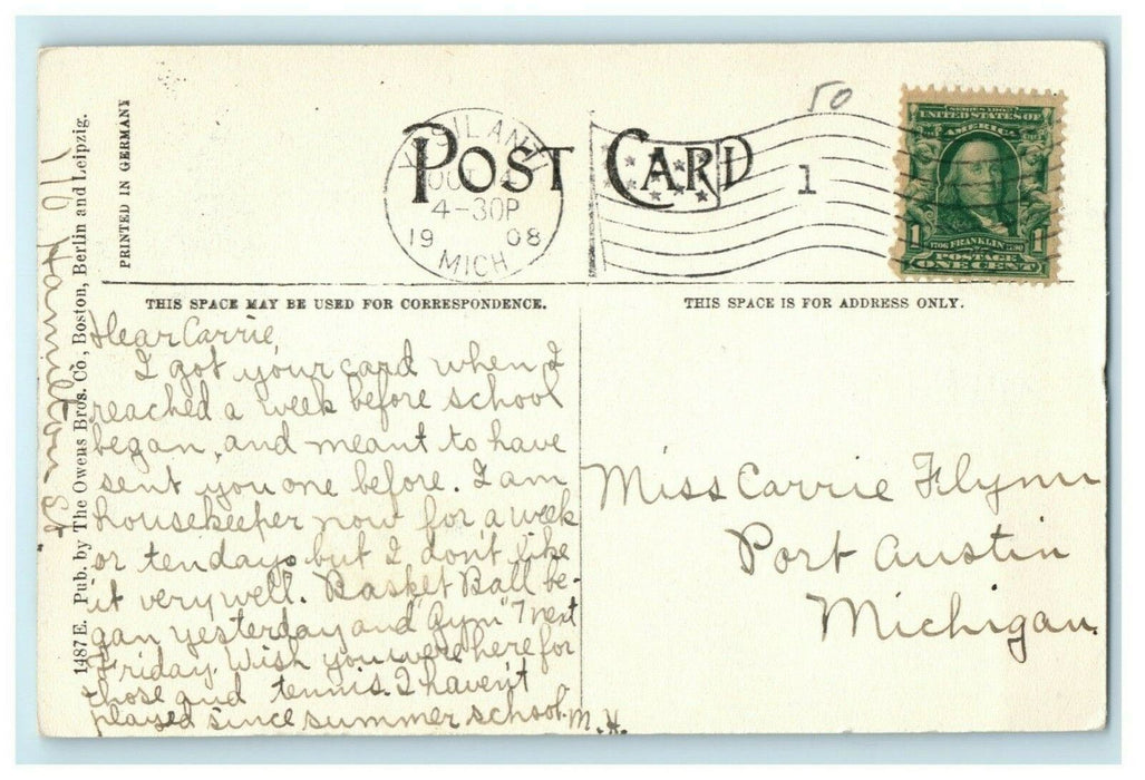 1908 Gymnasium Michigan State Normal School MI Ypsilanti Antique Postcard