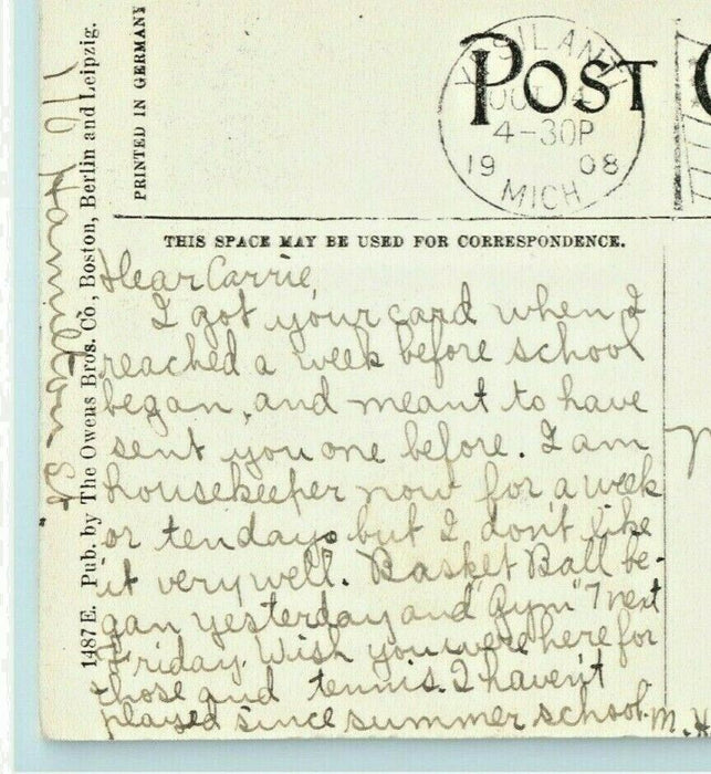 1908 Gymnasium Michigan State Normal School MI Ypsilanti Antique Postcard