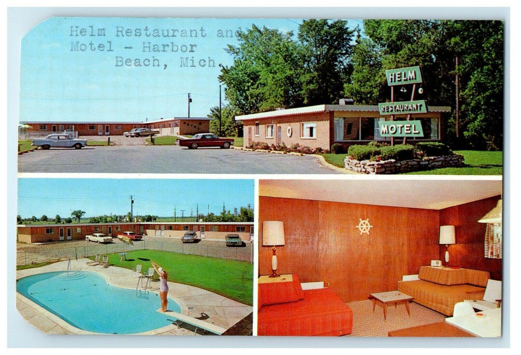 c1950's Helm Restaurant And Motel View Harbor Beach Michigan MI Postcard