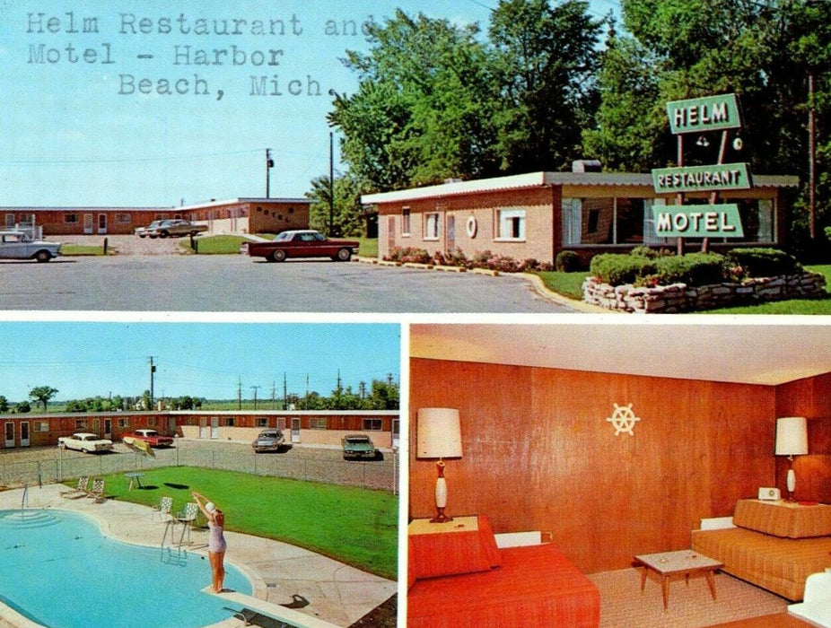 c1950's Helm Restaurant And Motel View Harbor Beach Michigan MI Postcard