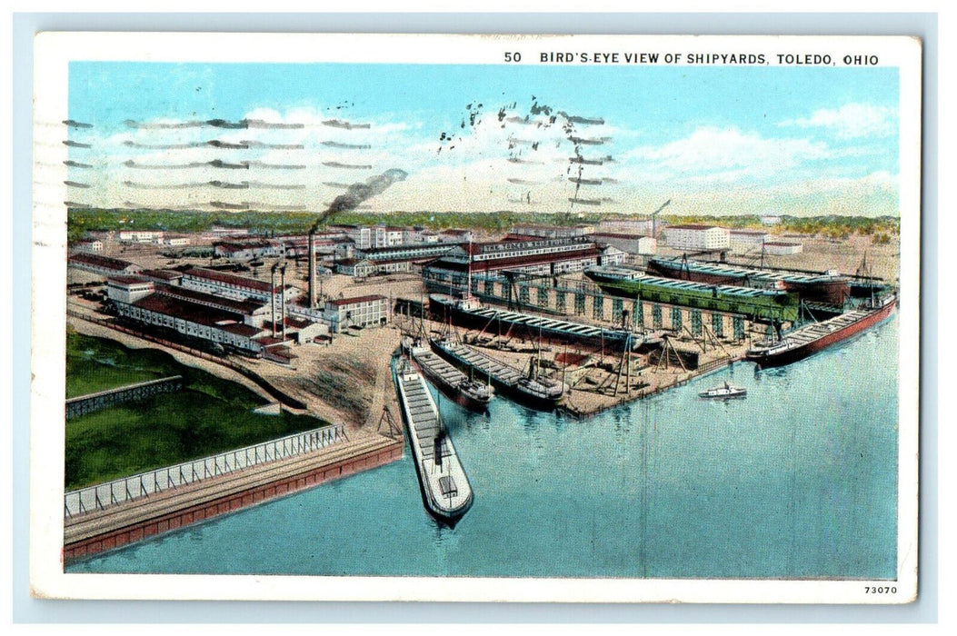 1929 Bird's Eye View of Shipyards, Toledo, Ohio OH Vintage Posted Postcard