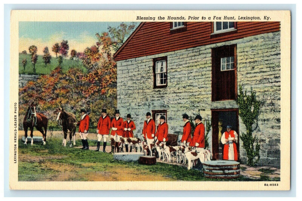 c1940's Blessing The Hounds Prior To Fox Hunt Lexington Kentucky KY Postcard