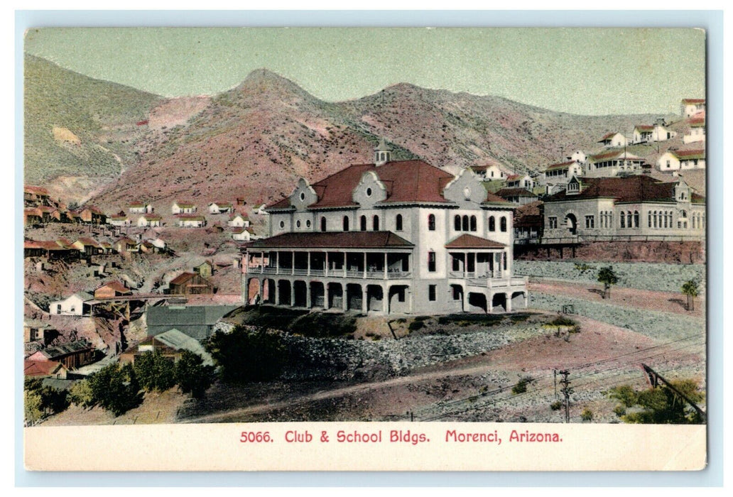 c1910 Club & School Buildings Morenci Arizona AZ Unposted Antique Postcard