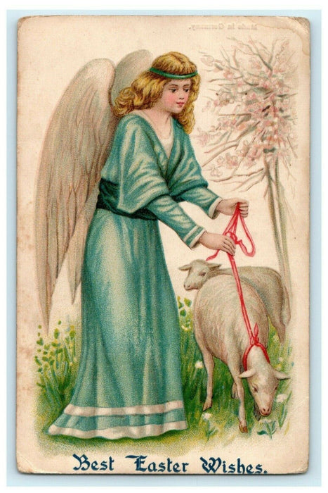1910 Easter Angel Sheep Germany Cecil Ohio Antique From Teacher Germany Postcard