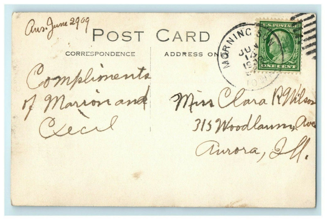 1909 Children Fishing Kids Morning Sun Iowa IA RPPC Photo Antique Postcard