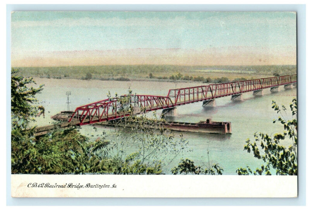 c1905 CB & Q Burlington Rail Bridge Iowa IA Unposted Antique Postcard