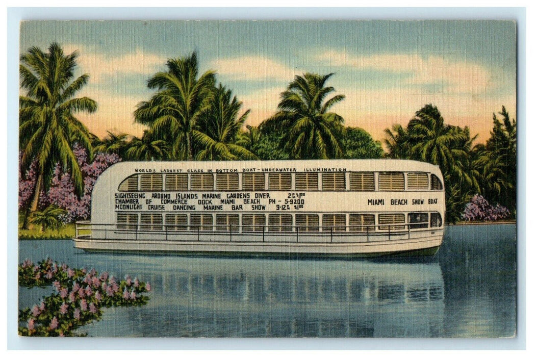 Miami Beach FL, Showboat Largest Glass Bottom Underwater Illumination Postcard