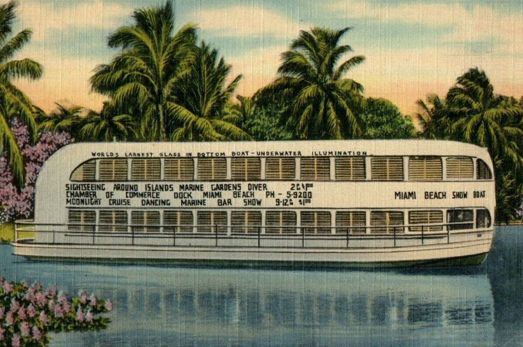 Miami Beach FL, Showboat Largest Glass Bottom Underwater Illumination Postcard