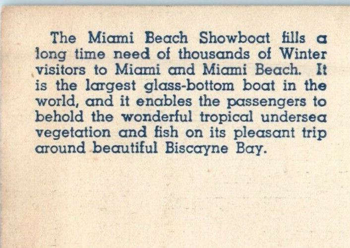 Miami Beach FL, Showboat Largest Glass Bottom Underwater Illumination Postcard