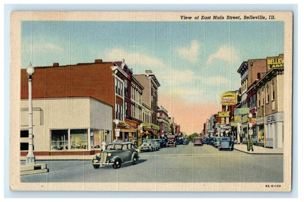 1945 View Of East Main Street Cars Belleville Illinois IL Vintage Postcard