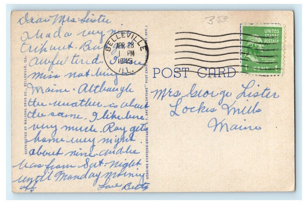 1945 View Of East Main Street Cars Belleville Illinois IL Vintage Postcard